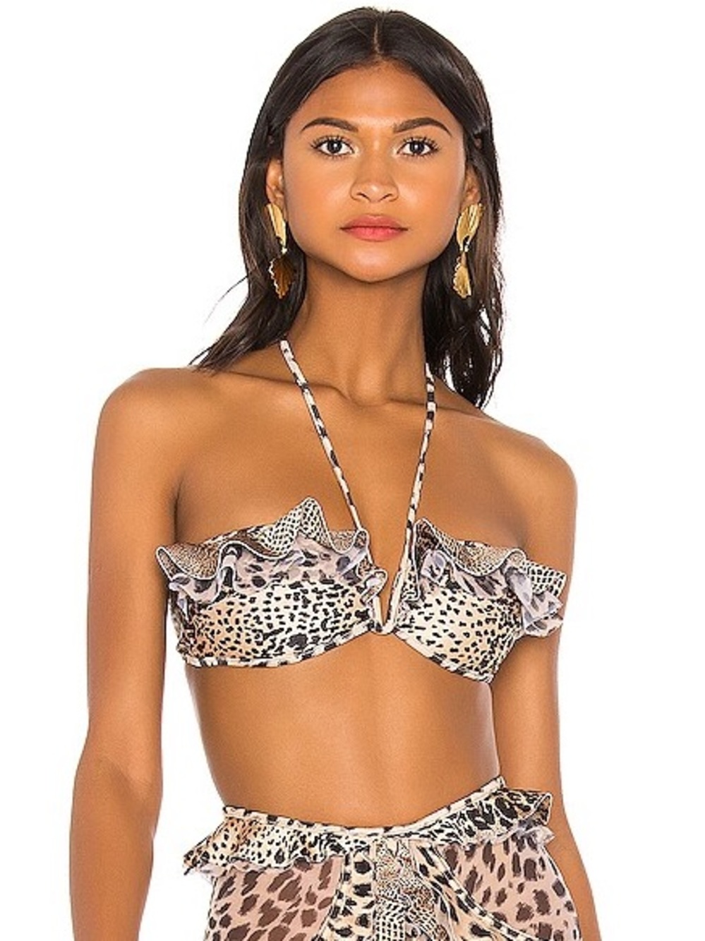 NWT Zimmermann Allia Circular Frill Bikini Top in Spliced Leopard Print | US 6-8
